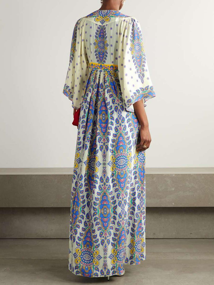 Exquisite Ornate Paisley Print V-neck Maxi Dress