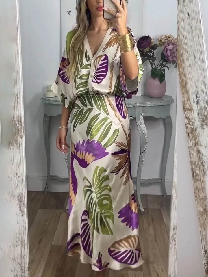 Retro Parrot And Palm Leaf Print Two-Piece Set