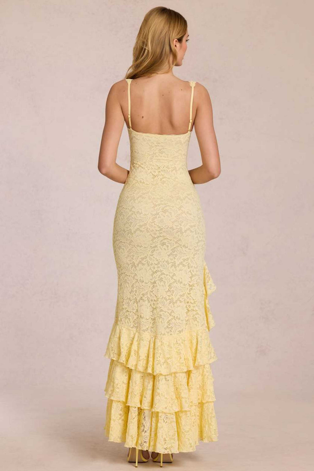 Lace Slit Ruffled Maxi Dress