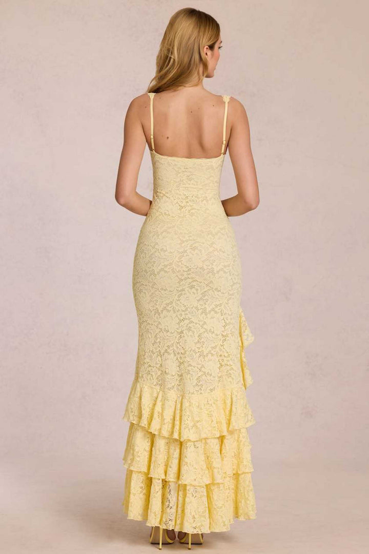 Lace Slit Ruffled Maxi Dress
