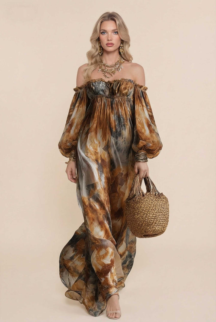 Bohemian Off-shoulder Lantern Sleeve Dress