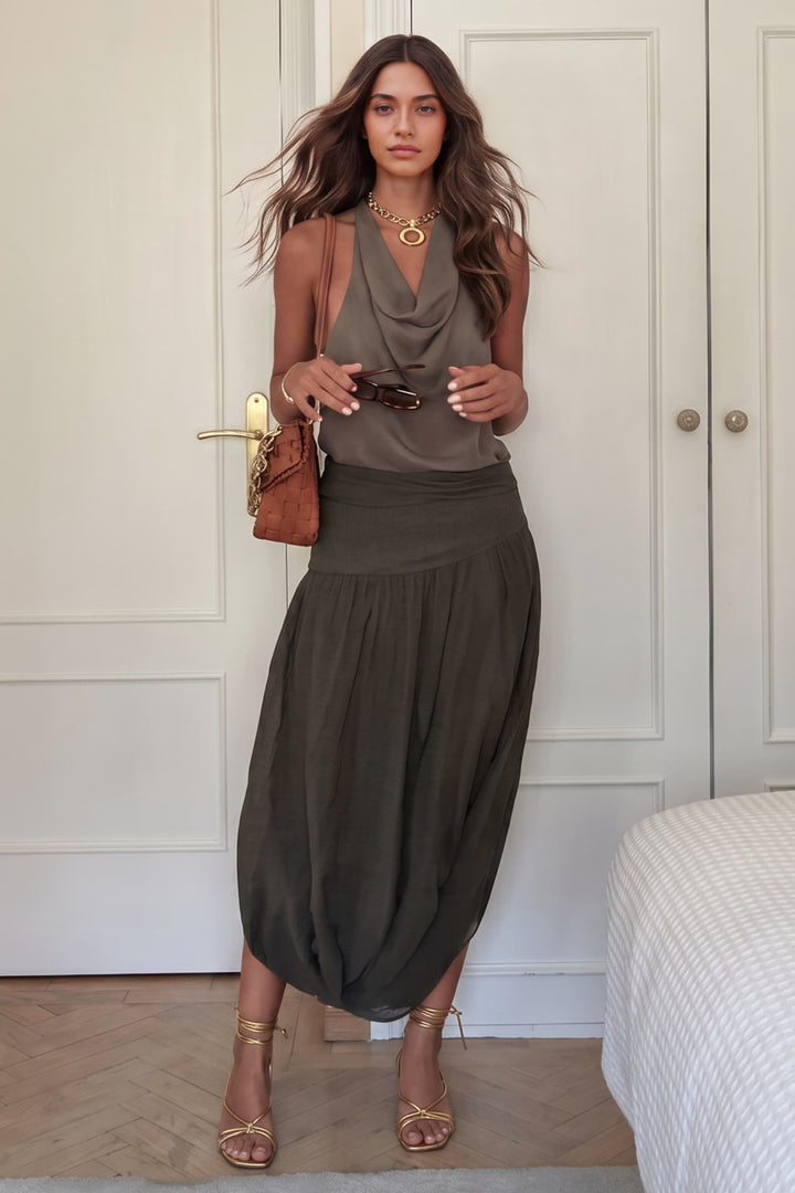 Swing Collar Top And Skirt Suit