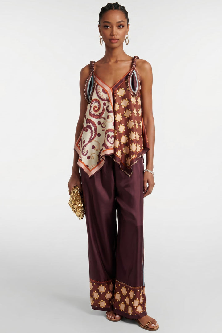 Printed Sling Top And Wide Leg Pants Set