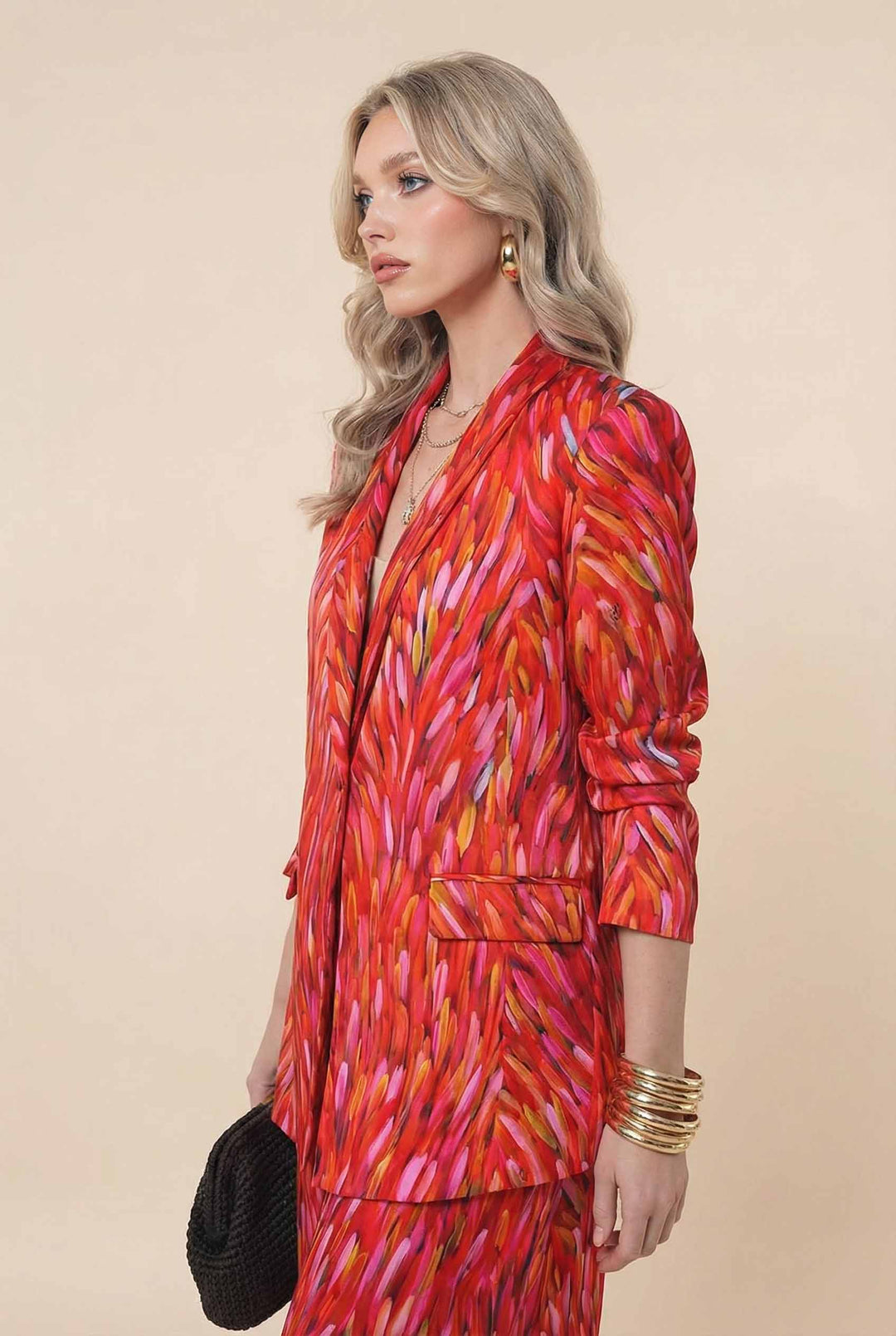 Unique Printed Blazer And Wide Leg Pants Set