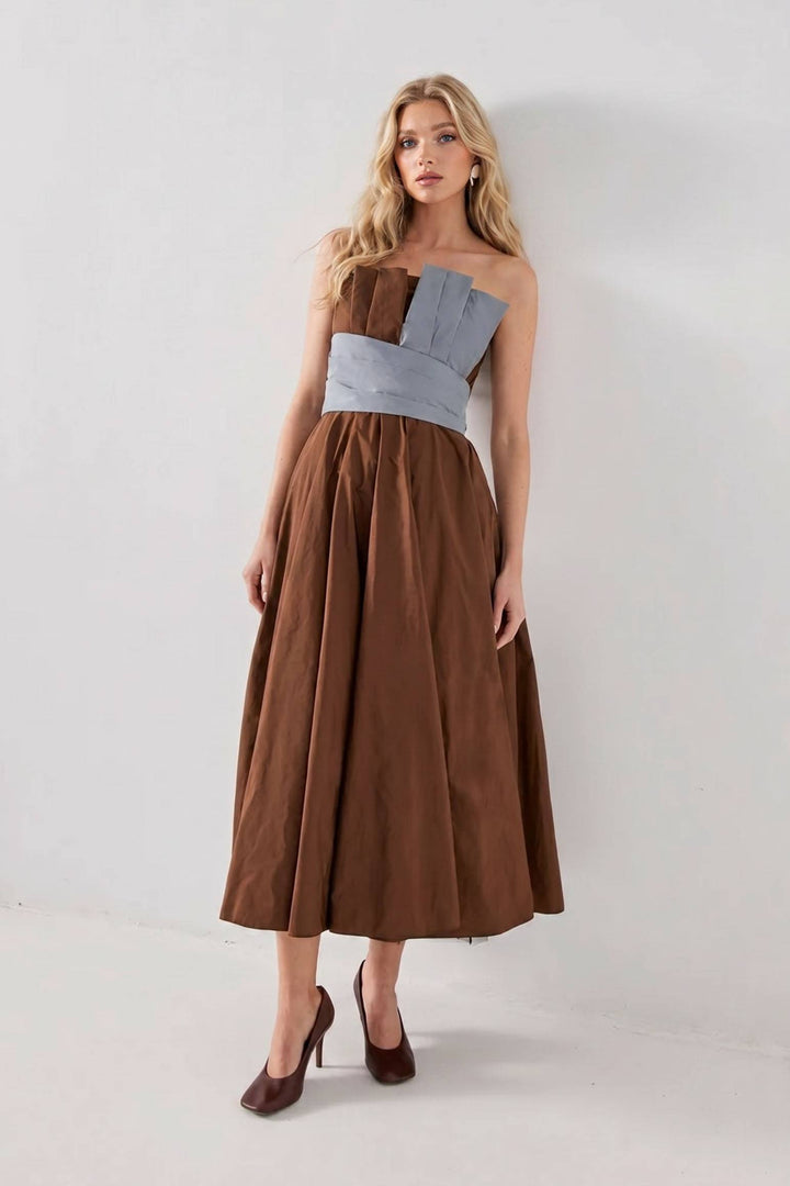 Color Contrast Strapless Dress