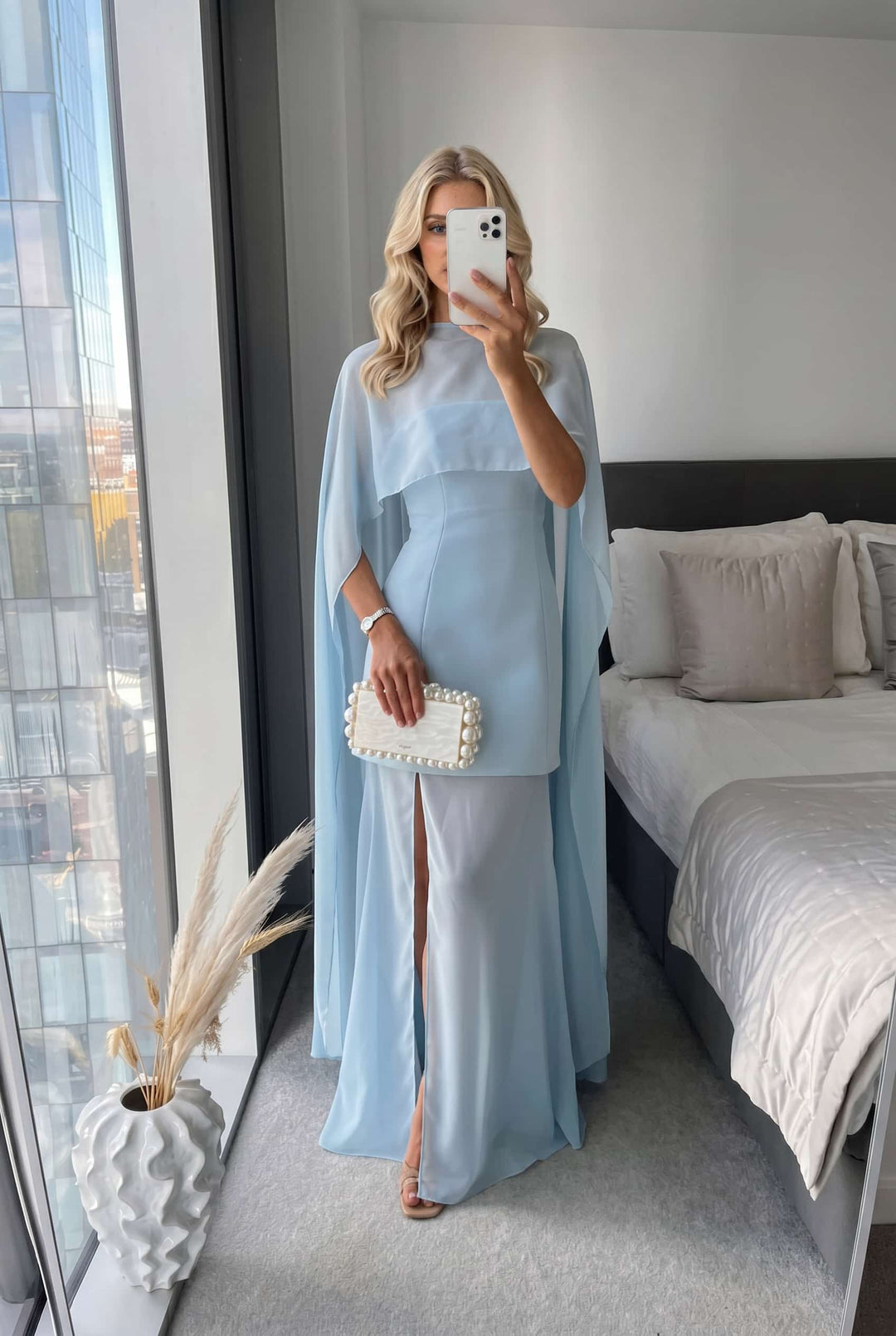 Shawl Design Slit Maxi Dress