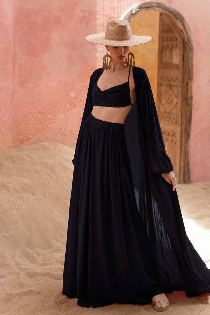 Sling Top And Wide-leg Pants and Jacket Three-piece Set
