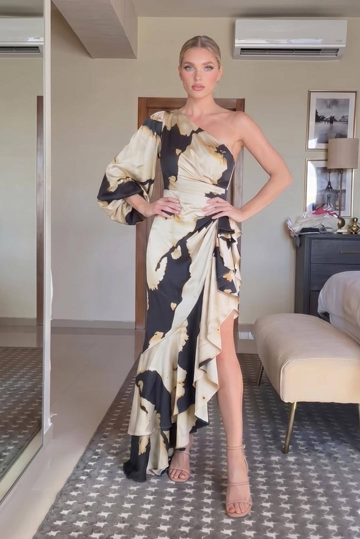 One-Sleeve Irregular Hem Maxi Dress