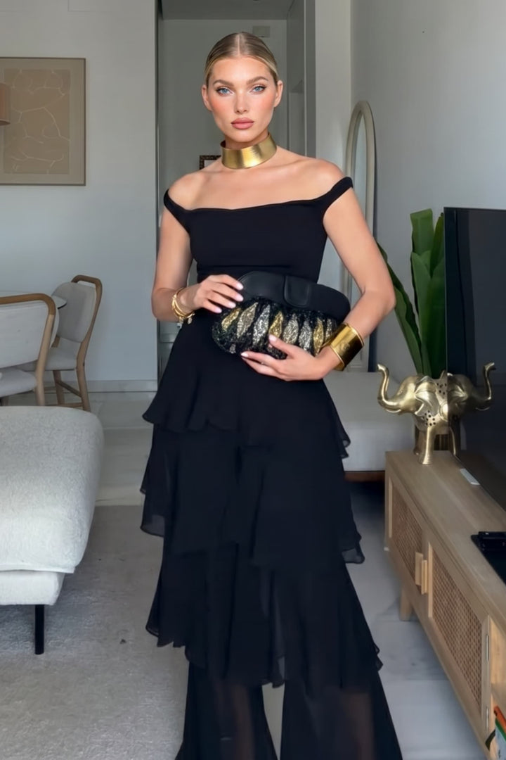 Off-shoulder Top And Ruffled Pants Suit