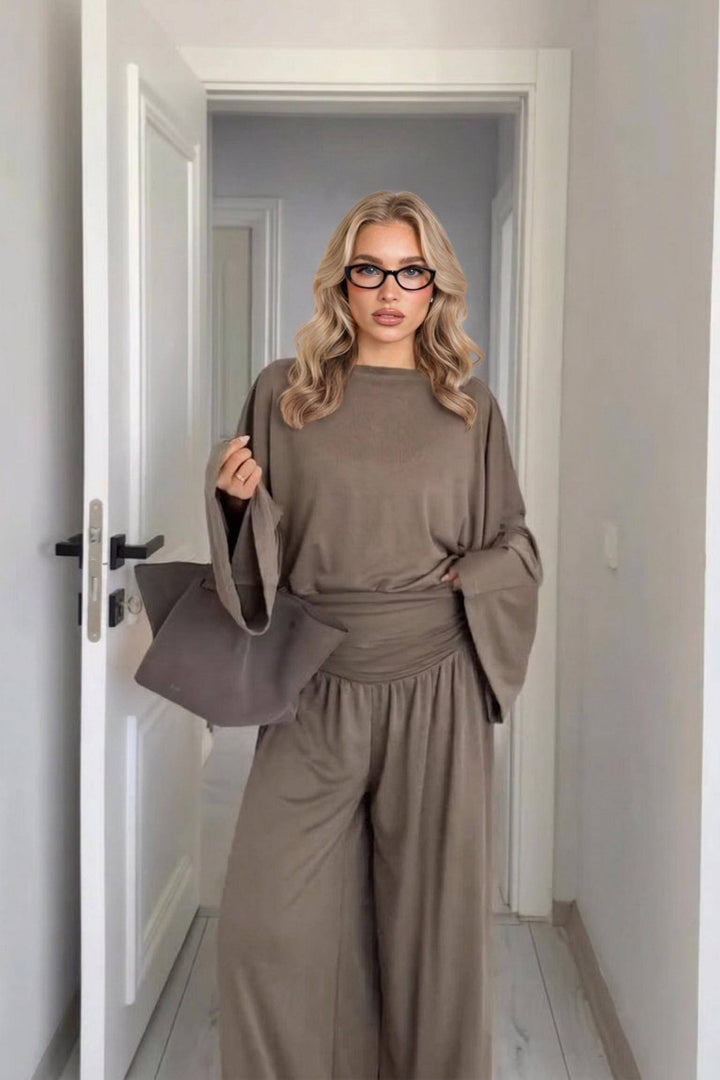 Casual Long-sleeved T-shirt And Wide-leg Pants Set
