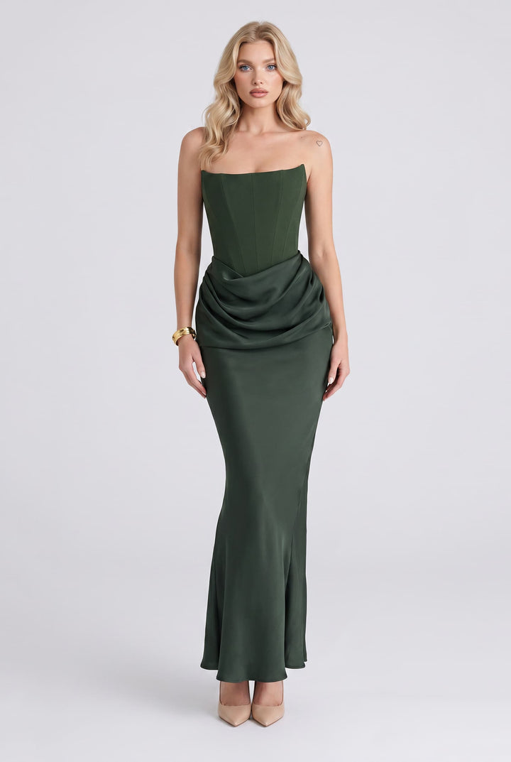 Strapless Pleated Maxi Dress