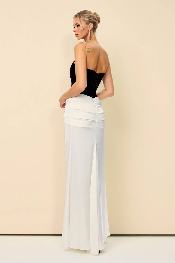 Tube Top Color Contrast Pleated Maxi Dress