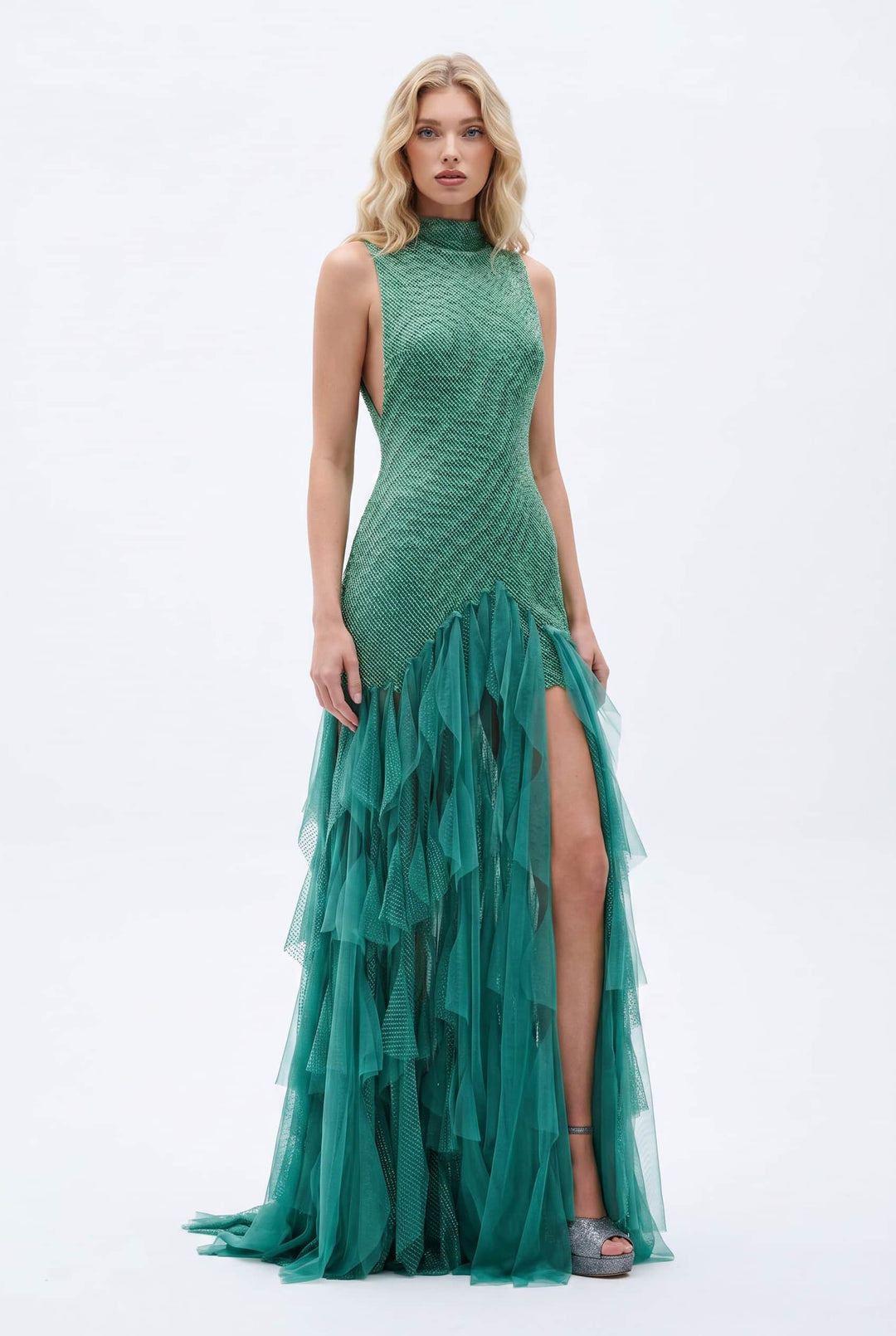 Tassel Design Sparkling Backless Maxi Dress