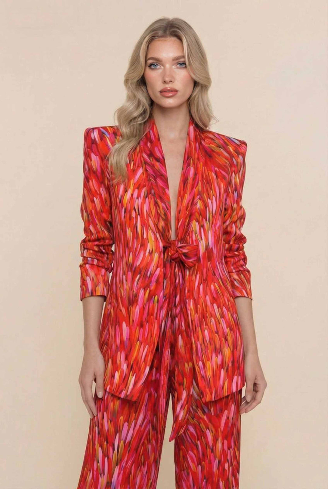 Unique Printed Blazer And Wide Leg Pants Set