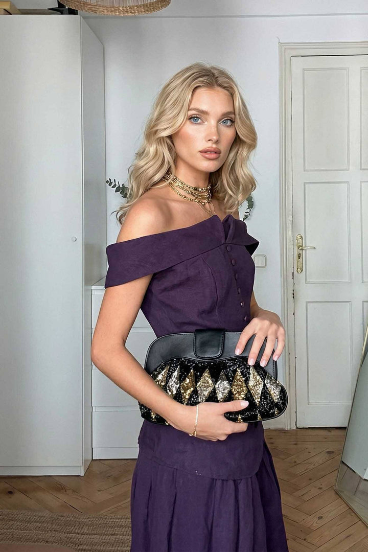 Off-shoulder Top And Bloomers Set