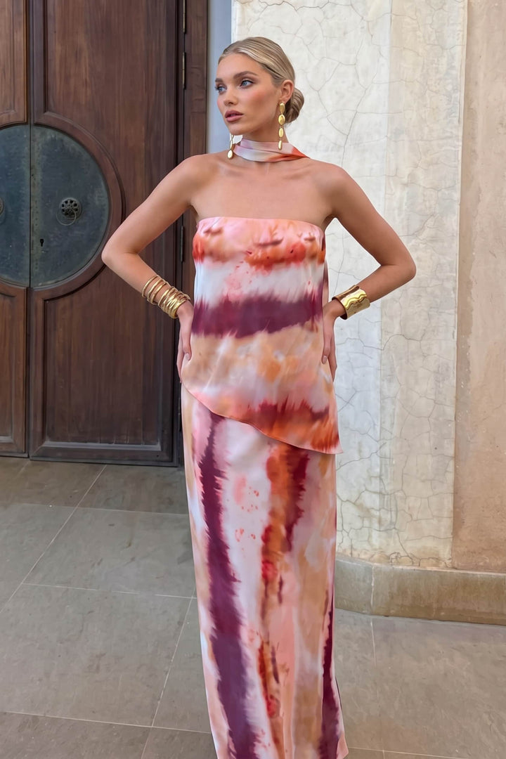 Unique Printed Sling Top And Skirt Set
