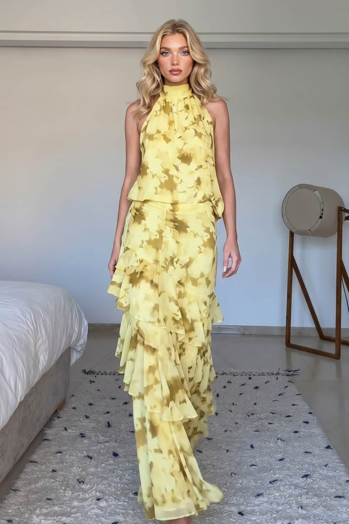 Off-shoulder Top And Ruffled Skirt Set