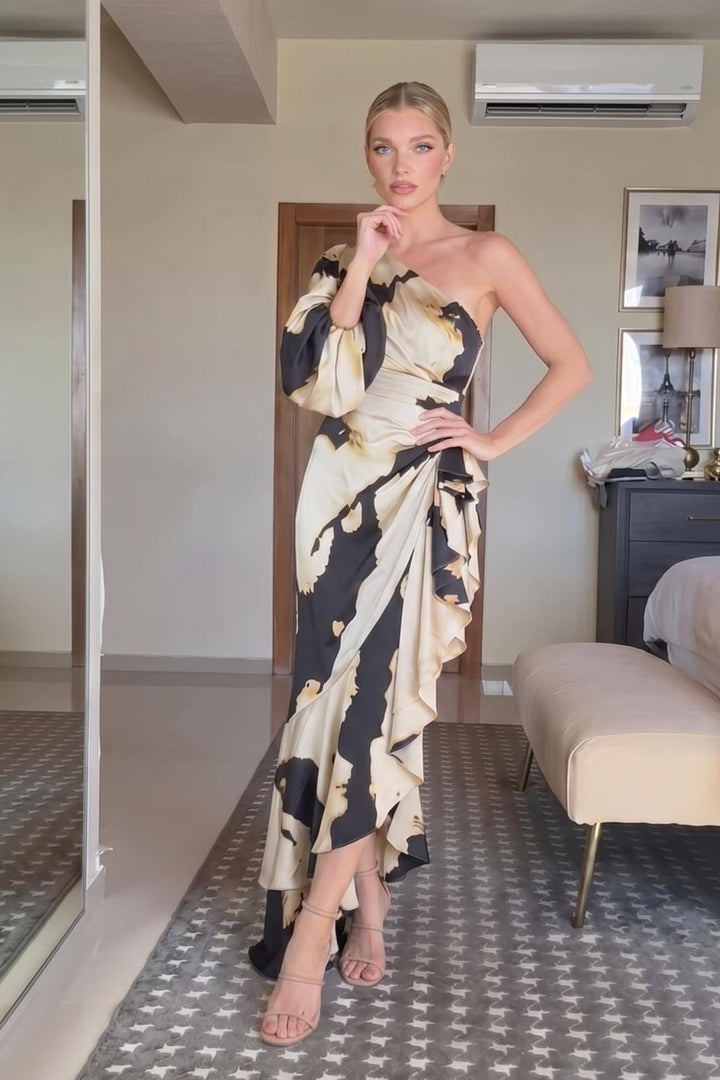 One-Sleeve Irregular Hem Maxi Dress