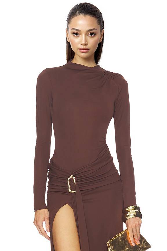 Long-sleeved bodypsuit And Slit Skirt Suit