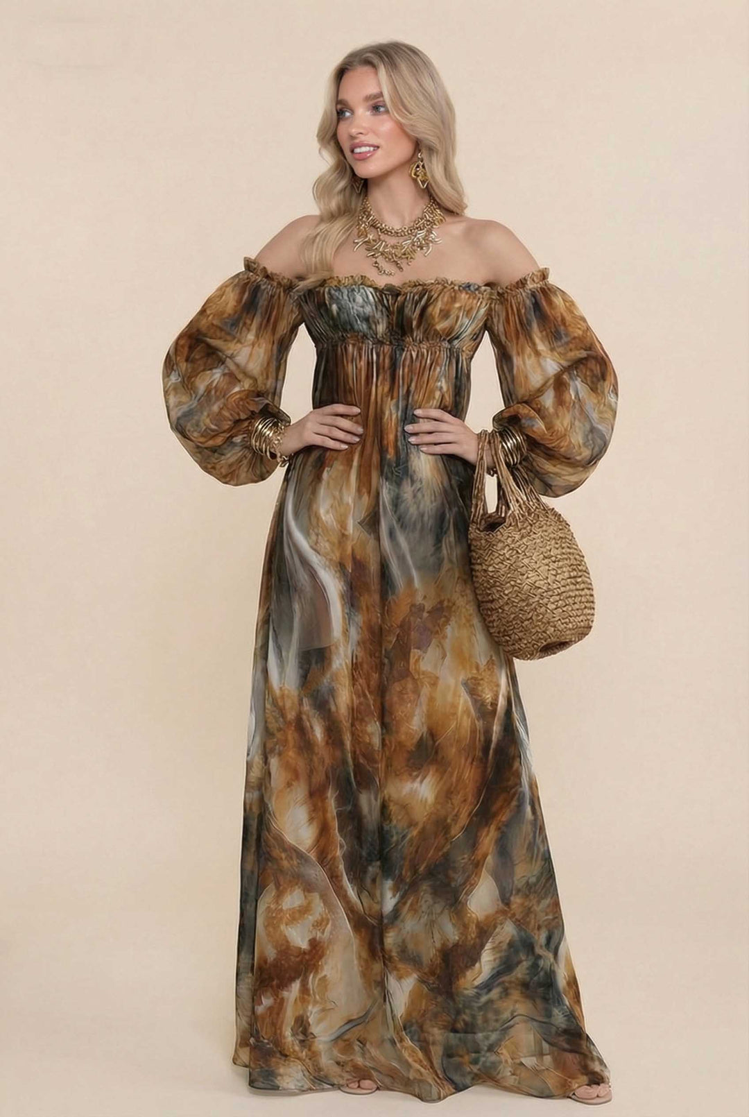 Bohemian Off-shoulder Lantern Sleeve Dress
