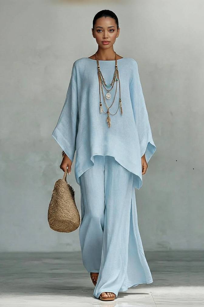 Loose Shirt And Wide Leg Pants Set
