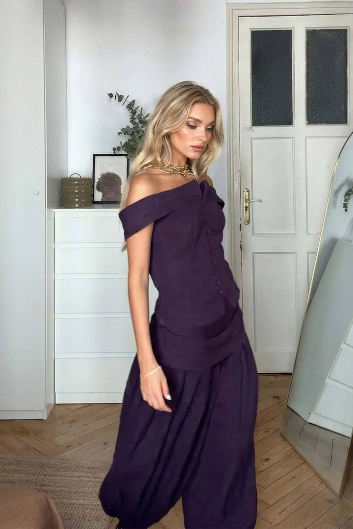 Off-shoulder Top And Bloomers Set