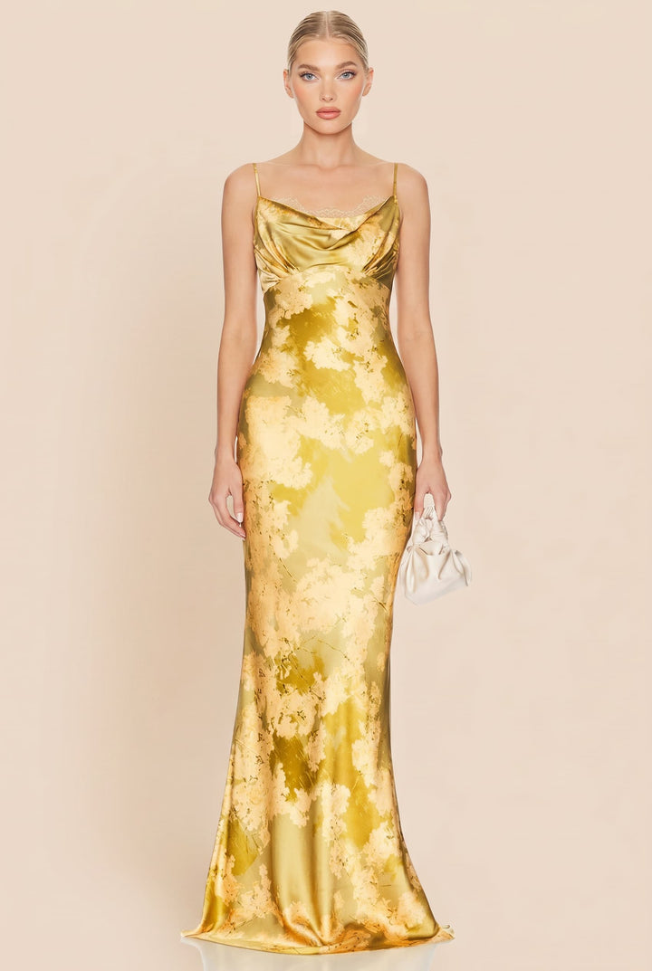 Lace Splicing Printed Sling Maxi Dress