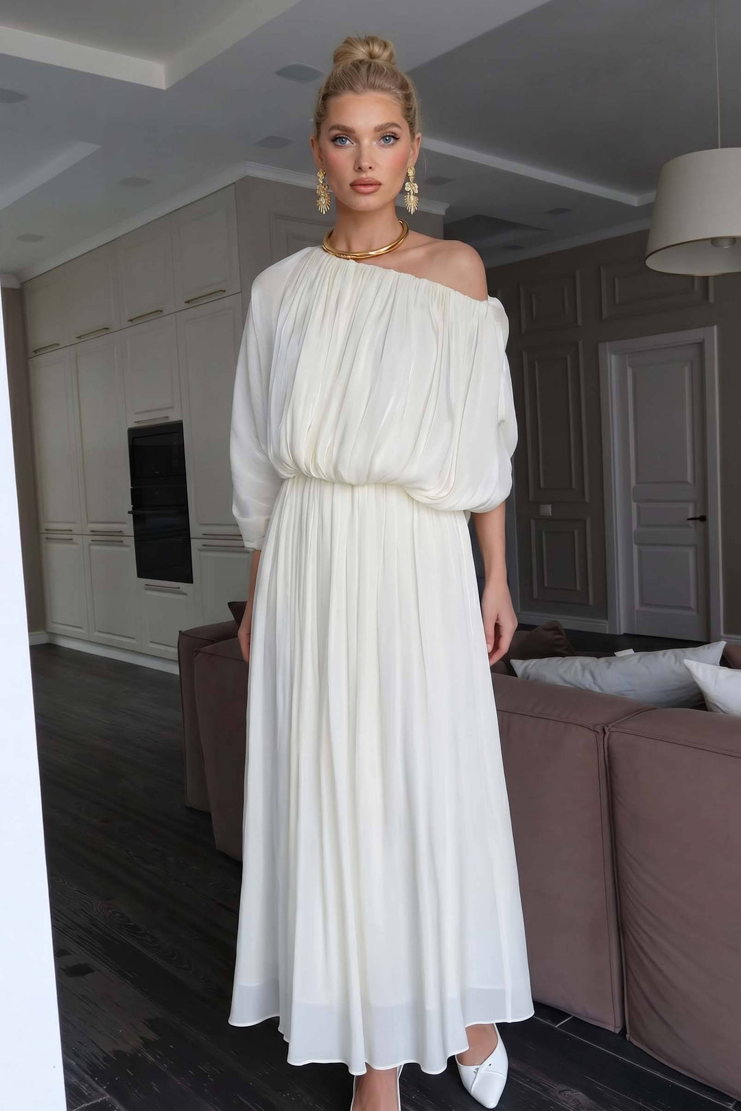 Multi-style Drawstring Design Maxi Dress