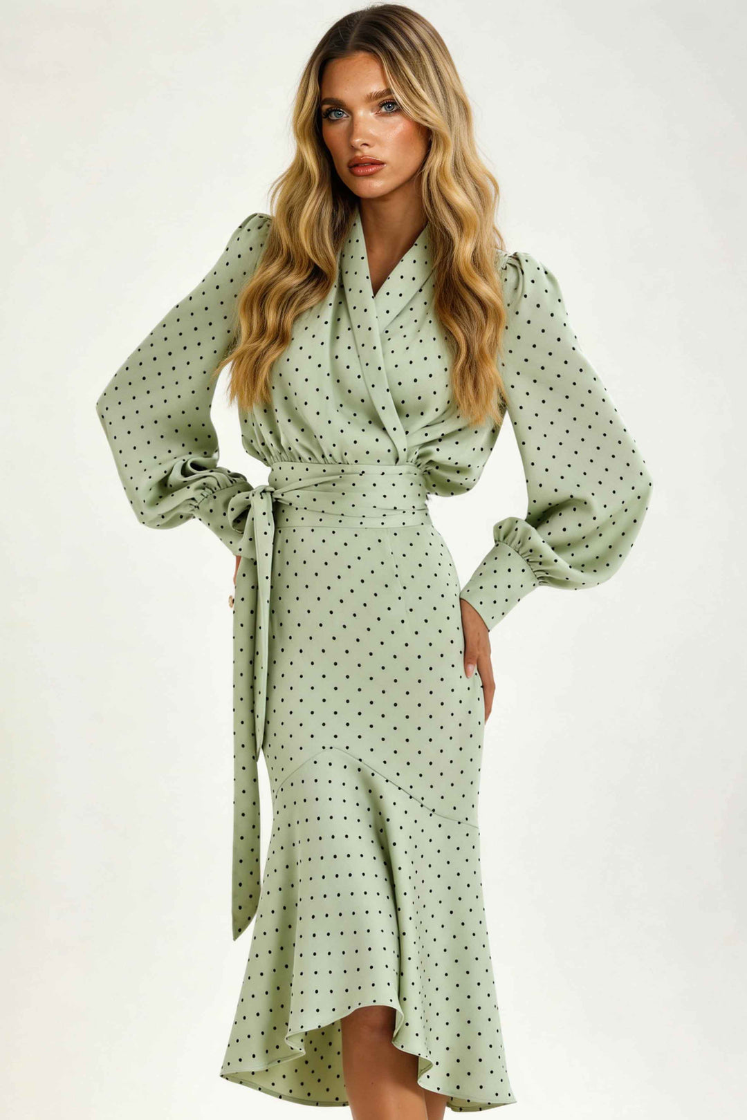 Polka Dot Shirt And Fishtail Skirt Set