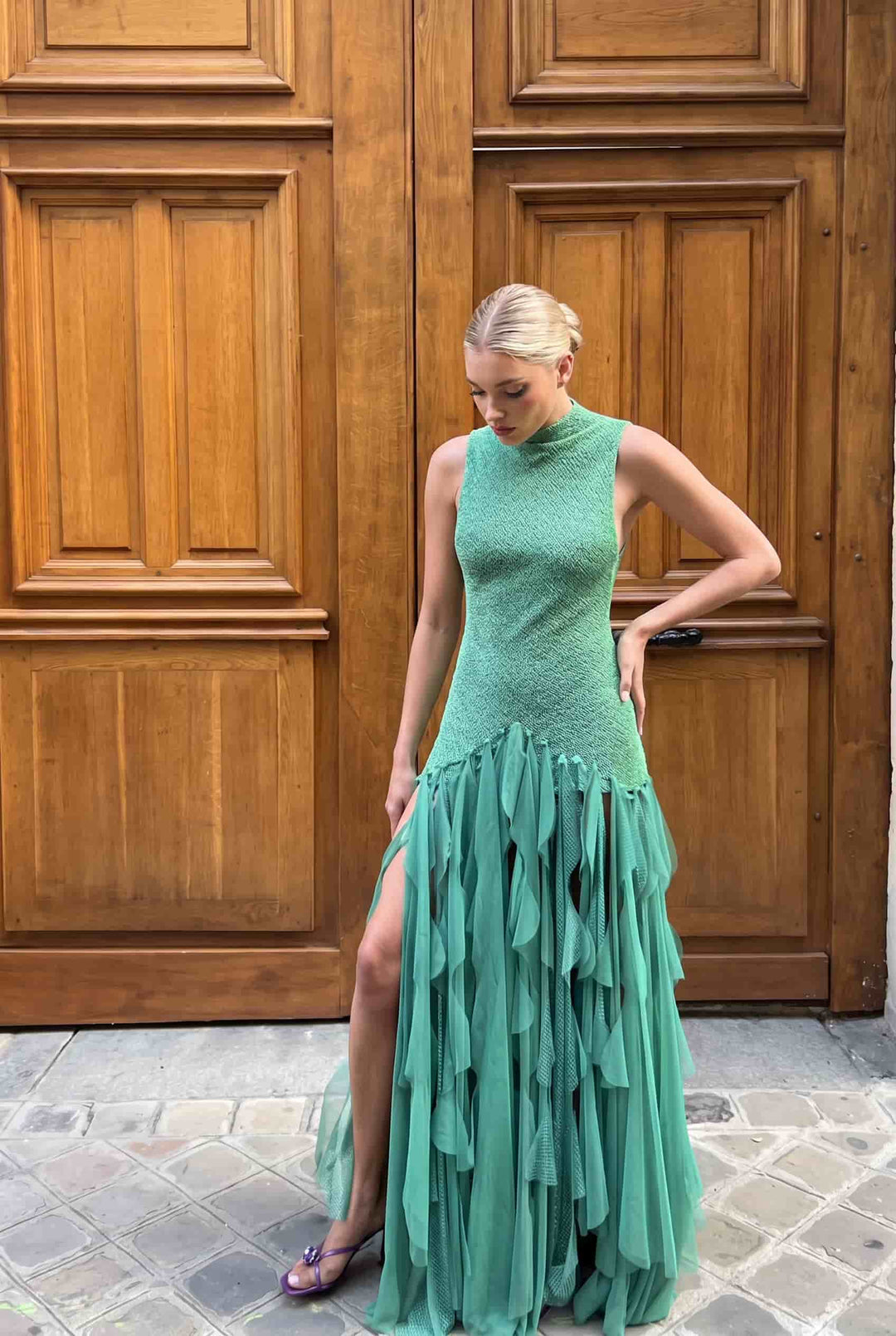 Tassel Design Sparkling Backless Maxi Dress