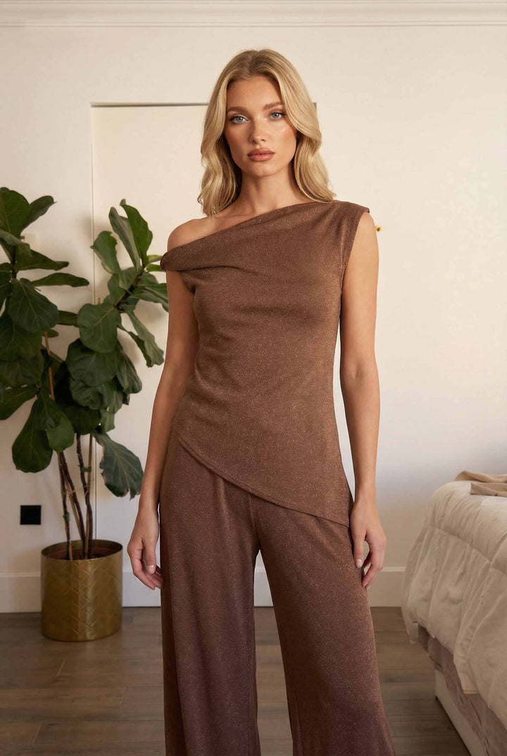 Off-Shoulder Top And Wide Leg Pants Set