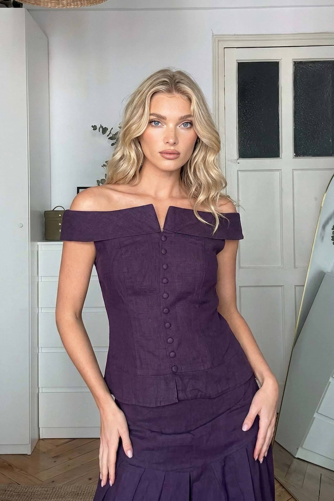 Off-shoulder Top And Bloomers Set