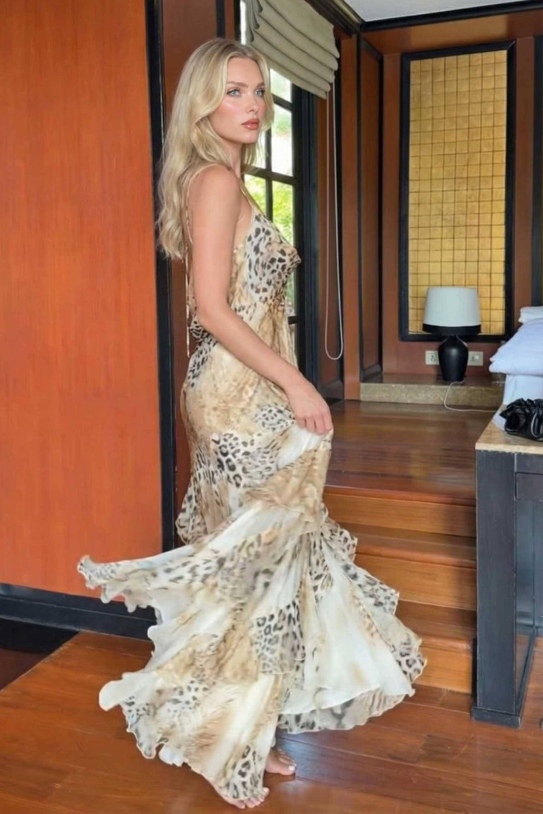 Leopard-printed Sling Maxi Dress