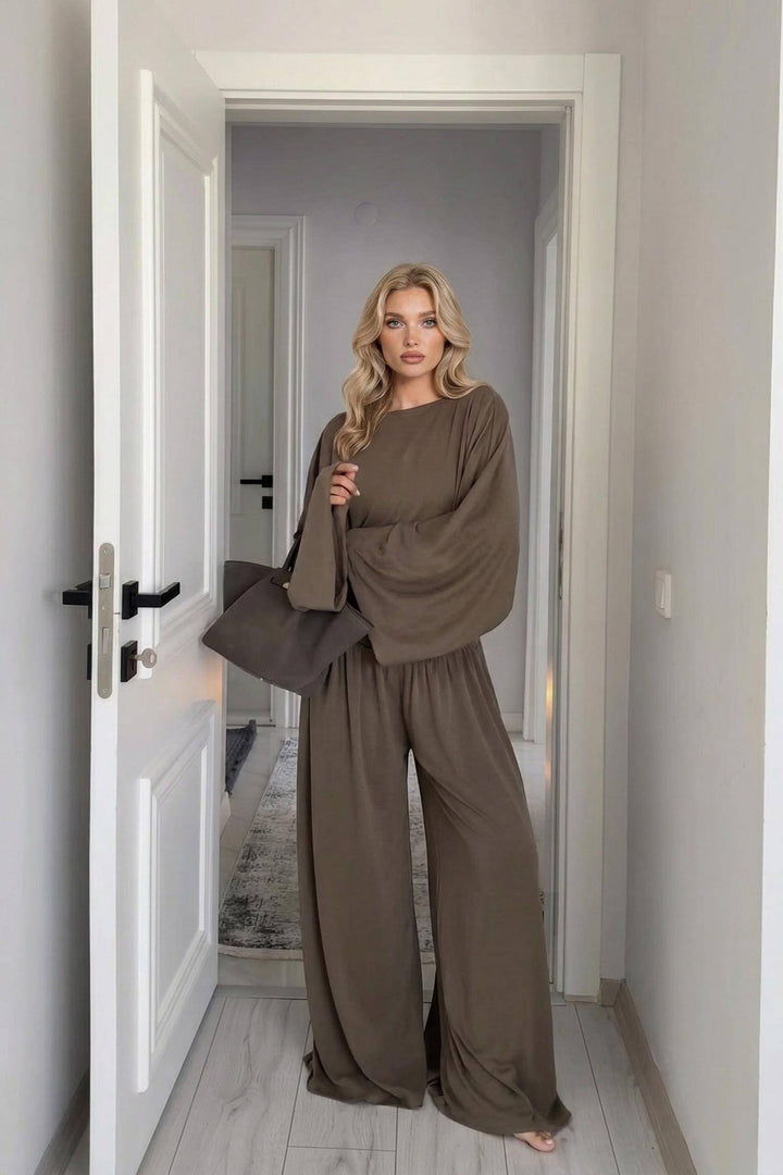 Casual Long-sleeved T-shirt And Wide-leg Pants Set