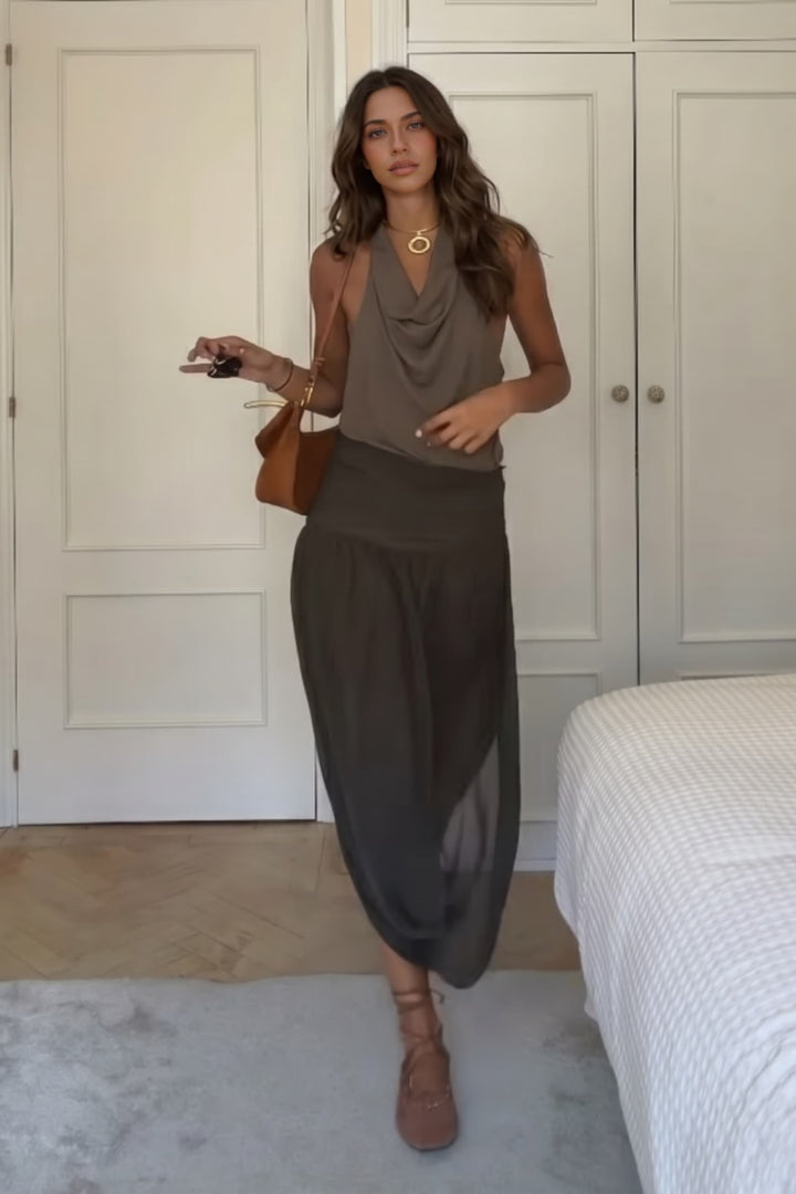 Swing Collar Top And Skirt Suit