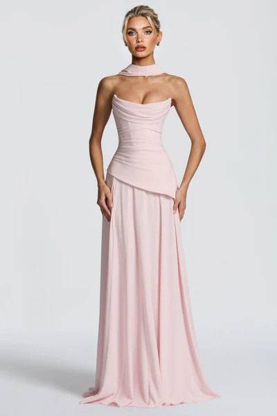 Pleated Design Scarf Maxi Dress