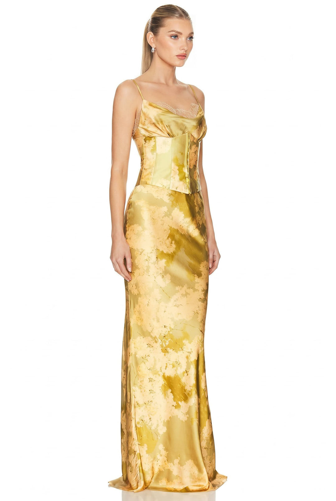 Lace Splicing Printed Sling Maxi Dress