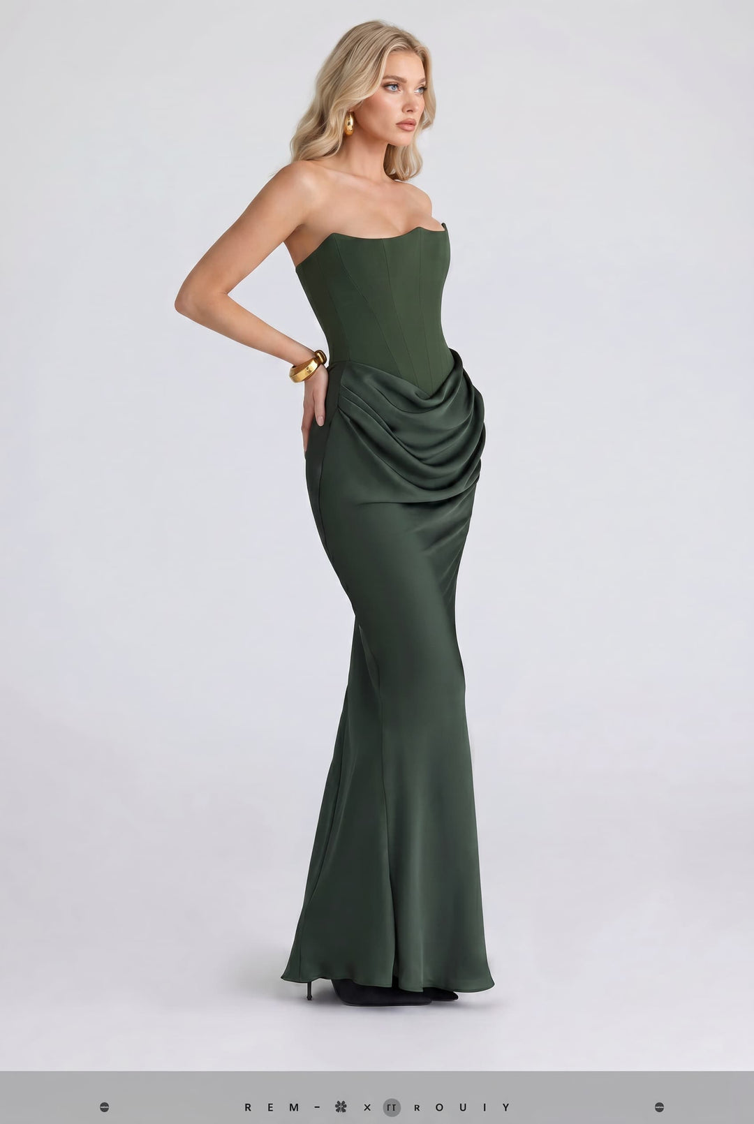 Strapless Pleated Maxi Dress