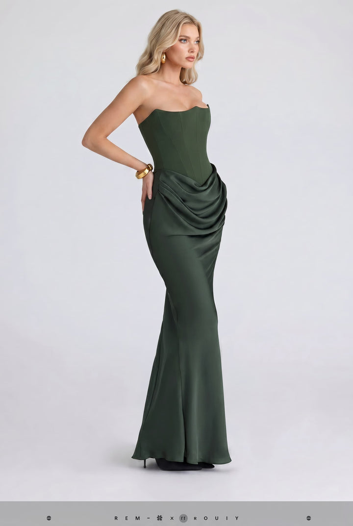Strapless Pleated Maxi Dress