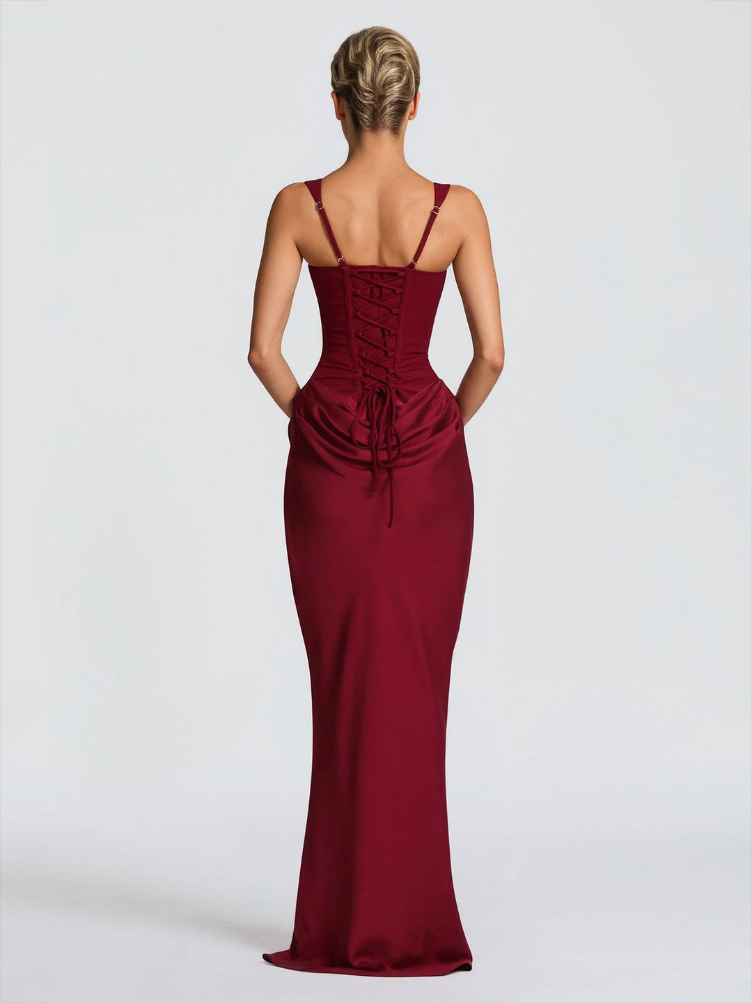 Elegant Square Neck Cinched Top & Ruched Waist Draped Maxi Dress