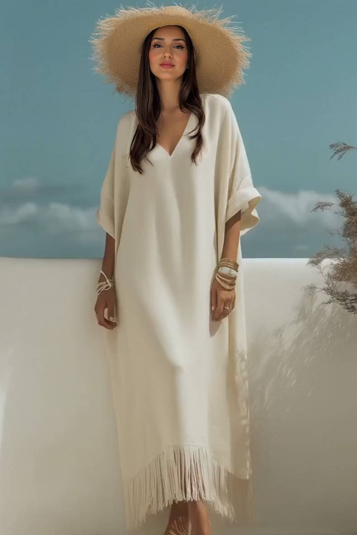 V-Neck Tassel Design Maxi Dress