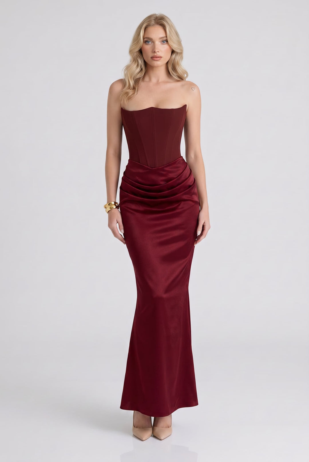 Strapless Pleated Maxi Dress