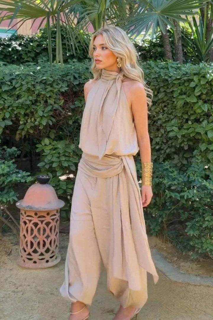 Open-Shoulder Top And Lace-Up Bloomers Set
