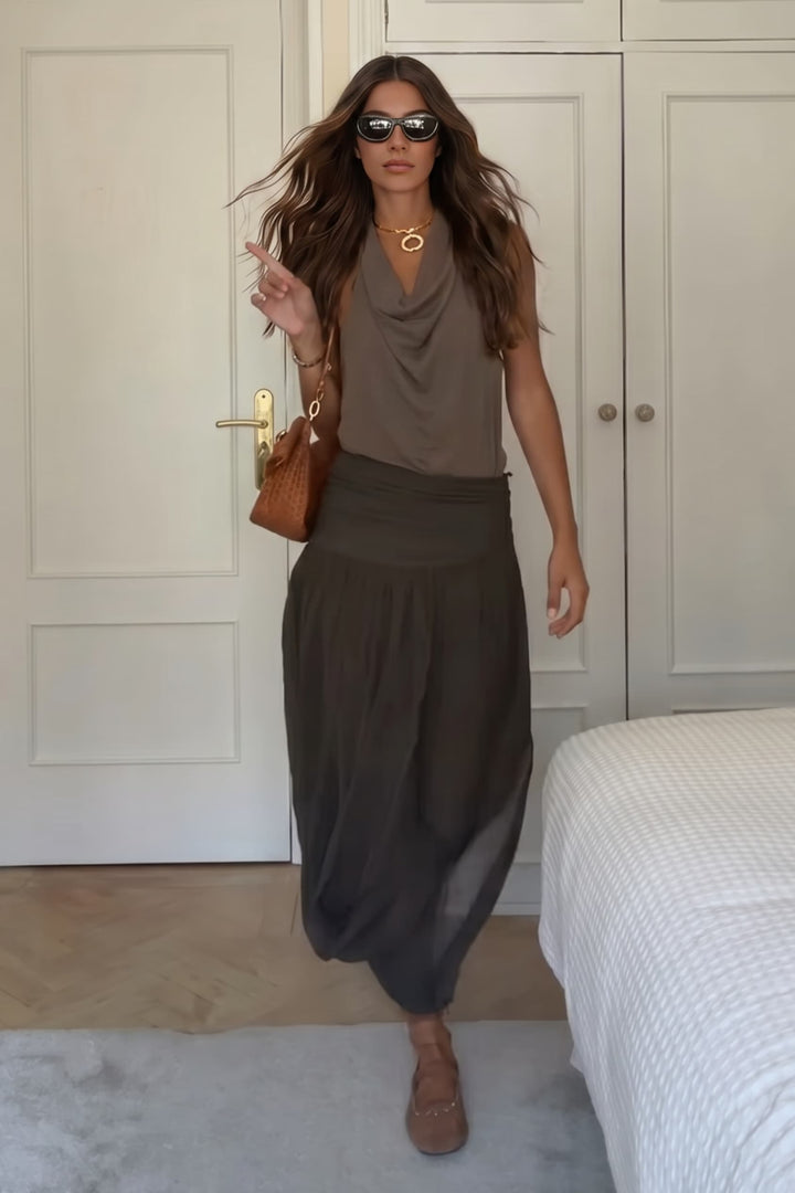 Swing Collar Top And Skirt Suit