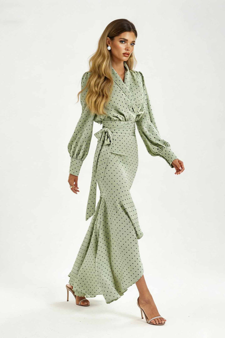 Polka Dot Shirt And Fishtail Skirt Set