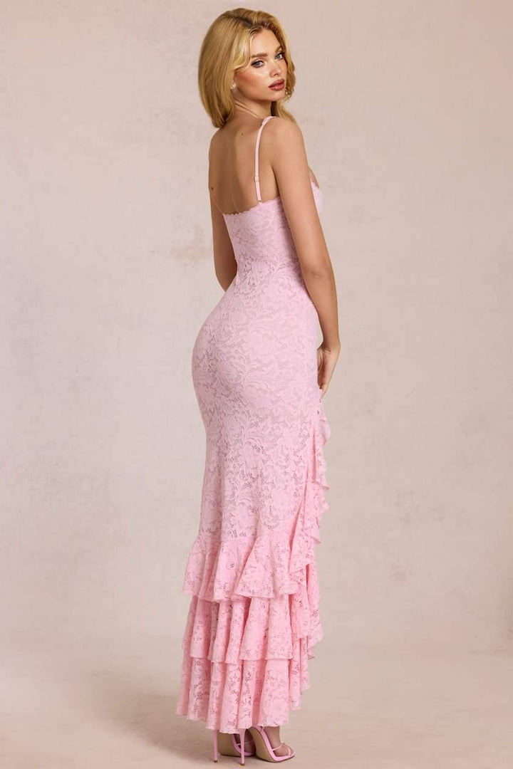 Lace Slit Ruffled Maxi Dress
