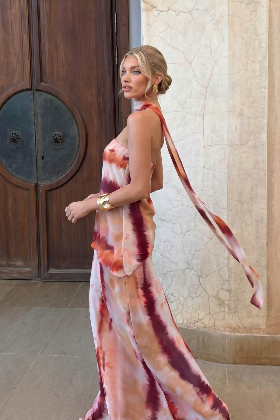 Unique Printed Sling Top And Skirt Set