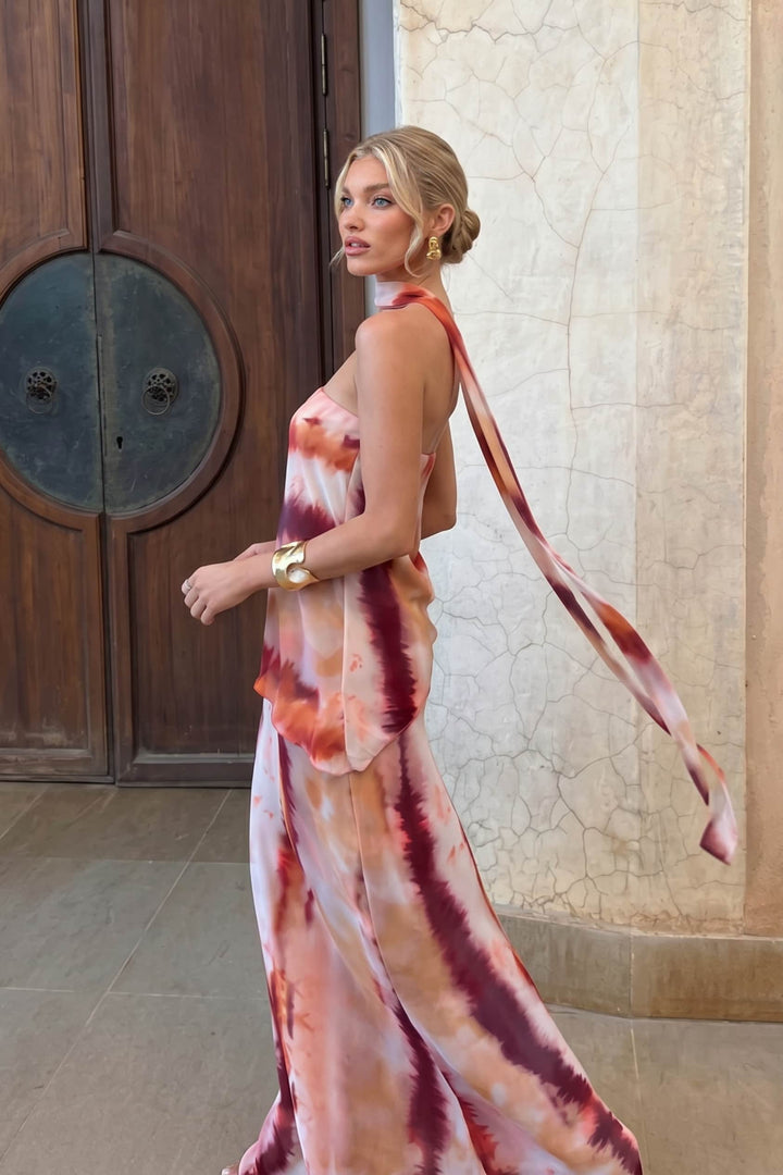 Unique Printed Sling Top And Skirt Set