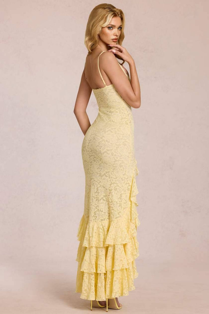 Lace Slit Ruffled Maxi Dress