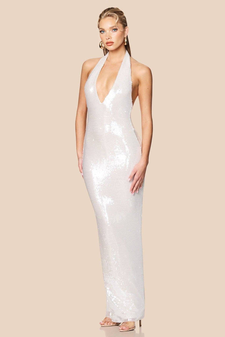 Halter-Neck Sequin Maxi Dress